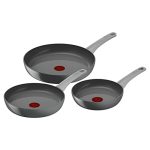 Tefal C4279132 Renew ON, keramische koekenpannenset, Keramische antiaanbaklaag, ontworpen, Gerecycled aluminium, Thermo-Signal, Alle warmtebronnen inclusief inductie, Set van 3,20/24/28 cm, Grijs