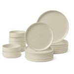 Amazon Basics Serviesgoed van Geglazuurd Aardewerk, 18-delige Set, 6 Volledige Couverts, Vaatwasbestendig, Gebroken Wit