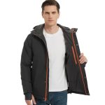 NORDIC OUTLAND Winterski-jas voor heren, waterpoof geïsoleerde sneeuwjas, winddichte warme regenjas met capuchon (DE/NL/SE/PL, Alfabetisch, L, Regular, Regular, Dark Grey)