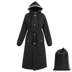 AUYAO Lange regenjas, lange windbreaker jas voor dames, waterdichte opvouwbare regenjas verlengde rand, transparant, betere zichtbaarheid, licht ademend, reis-regenponcho (zwart-XL)