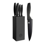 Beste messenset MasterChef Messenblok met Messenset (5-delige) met Santoku Mes, Broodmes, Koksmes, Schilmesje, Vleesmes en Universeelmes, Roestvrij Staal, Scherp, Zwart, Volle Greep, SoftGrip Handgrepen