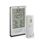 TFA Dostmann draadloze weerstation XENA, 35.1162.54, voor en optimaal woonklimaat, temperatuur en luchtvochtigheid binnen en buiten, weersverwachting, zendergestuurde klok, zilver,(L)82x(B)27x(H)140mm