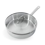 BK Bright 18/10 RVS Hapjespan Ø 28 cm Met Deksel, Hoge Rand, Professioneel Koken, Ongecoat, 3-Ply, Koudgreep, Inductiegeschikt, Gepolijst RVS, Ovenbestendig Tot 230°C, Vaatwasmachinebestendig, Zilver