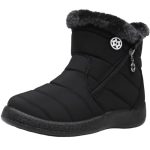 Eagsouni Vrouwen Winter Snowboots Dames Bont Gevoerd Warm Outdoor Zip Platte Waterbestendige Thermische Antislip Enkellaarsjes Schoenen Maat, Zwart 2, 42 EU