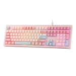 MechLands Aula S102 Gaming membraantoetsenbord met cijferblok, 100% volledige toetsenindeling, USB-C-kabelverbinding, RGB, romige siliconenstructuur, stil toetsenbord voor pc-games/kantoor (roze)
