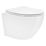 ECD Germany Randloos Wandtoilet Kort 49cm Glanzend met nanocoating Wit Keramisch Toilet Antibacterieel Oppervlak Verwijderbare Duroplast Toiletzitting met Softclose Automatische Verlaging Wandtoilet