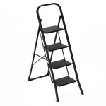 BRASQ Huishoudtrap 4-treden Zwart - keukentrap inklapbaar metaal voor Particulier en professioneel gebruik - Trap Ladder - Anti slip