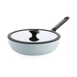 BK Enjoy keramische wokpan 28 cm met deksel - PFAS-vrije antiaanbaklaag - Wok geschikt voor inductie en alle warmtebronnen - Ovenbestendig tot 160°C - Cool touch greep - Vaatwasserbestendig - Blauw