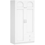 Hzuaneri Kleerkast 4-deurs 2 Lades, Kleerkast met Kledingstang en Opbergplank, Opbergkast Voor Slaapkamer, Witte, BW08003E