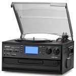 ORCC 10-in-1 Bluetooth-platenspeler met ingebouwde luidspreker, vinyl draaitafel CD-cassette en FM/AM-radiocombinatie, AUX in RCA Out USB MP3-opname hoofdtelefoonaansluiting Compacte draaitafel