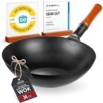 YOSUKATA Traditioneel Koolstofstalen Wokpan 30 cm met Platte Bodem (Zwart)