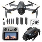 Drone met 4,5-inch scherm, GPS-drone met 4K-camera, EIS, voor Volwassenen, Borstelloze Motor, Automatische Terugkeer, 60 minuten vliegtijd, 3 Accu's, GPS-drone met SD-kaart, Beginners