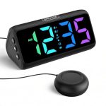 Luide wekker voor diepe slapers en ouderen, trillend met dubbel alarm, RGB-display, 5 helderheidsniveaus, 4 volumes, snooze, geschikt voor tieners, dove gehoorschade
