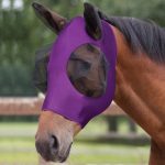 Adiwo Elastisch vliegenmasker voor paarden, nylon, vliegenbescherming, anti-uv, beschermt ogen en oren, paars