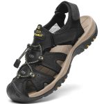 FLARUT Sandalen voor Heren Outdoorsandalen Trekkingsandalen Leer Wandelsandalen Sportsandalen(Donker C,42 EU)
