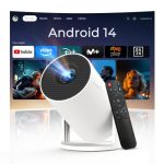Beste thuis beamer Mini Beamer met WiFi 6 en Bluetooth 5.4, Android 14, Ondersteunt 1080P 4K, 180° Draaibare Projector, HY300pro+ Versie voor Thuis en Buiten – LYNCAST OptiBarrel 50