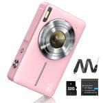 Beste digitale compact camera Digitale camera, 1080p, 44 MP, fotocamera, FHD, 16x digitale zoom, digitale camera met batterij, draagbare eenvoudige digitale camera voor kinderen, studenten, tieners, beginners en senioren (roze)