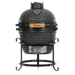 BBQ-Toro Kamado Hairo Houtskoolbarbecue, diameter 32 cm, met thermometer, houten handvat, grijs, kamado keramische grill, mini-houtskoolgrill, mini kamado grill, keramische grill, kamado barbecue,