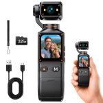 2K Vlog Camera met 360° Draaibare Lens, Mini Bodycam met Wifi, 7 uur Batterij, 32GB Kaart Inbegrepen, Draagbare POV Actiecamera met 1,69" Scherm voor Reizen, Sport en Buitenactiviteiten