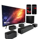 Beste surround set ULTIMEA 7.1 Soundbar voor TV met Dolby Atmos, Surround Sound System 460W met draadloze subwoofer, 4 bekabelde surround speakers, App-bediening, Home Theater Sound System Poseidon D80