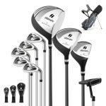 COSTWAY Complete golfclubs voor heren, 9-delige golfclubsets rechtshandig met tas en regenkap, golfset met 1 driver & 3 fairway & 4 hybride & 6/7/8/9/P ijzer en putter (grijs)
