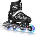 Beste skeelers ERNAN Inline Skates, Verstelbare Light Up Kids Inline Skates voor Jongens en Meisjes, Rolbladen voor Kinderen Jeugd, Beginner (White, S)