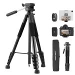 K&F CONCEPT camerastatief, 190cm lichtgewicht draagbaar reisstatief voor buitengebruik, geschikt voor DSLR-camera's en smartphones, met 2-in-1-houder voor video-opnames