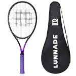 Beste tennisracket voor beginners LUNNADE Tennisracket voor volwassenen, 61 cm, schokbestendig tennisracket van koolstofvezel, lichtgewicht, voorgespannen en regrip, geschikt voor beginners tot gevorderde spelers