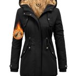 Beste winterjas dames Nadeer Winterjas voor dames, lange parka, gevoerde winterjas, waterdicht, met capuchon, warme winterparka, zwart, L