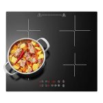 KICHPOWER Inductiekookplaat 4 zones, inbouw inductiekookplaat 60 cm met booster, 4 pitten, touchbediening, 9 vermogensstanden, timer 1-99 min, kinderslot, warmte-indicator, geen stekker