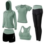 Beste sportkleding dames ZETIY Trainingspak voor dames, yoga-kleding, pak van 5 sportpak, joggingpak, gym, fitness, kleding, loopkleding, sportkleding, yoga-outfit, beha, leggings set, groen, XL