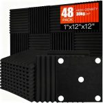Saiqiang Akoestische panelen, zelfklevend, 48 stuks, geluidsabsorberende platen, wiggen, geluidsisolatie voor studio, kantoor, akoestische behandeling, zwart, 30 x 30 x 2,5 cm