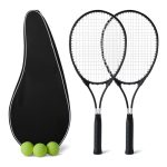 Amazon Basics Tennisrackets van 68,5 cm voor Volwassenen, 3 ballen, 2 overgrips, 68.5 x 27.3 x 3.9 cm, Zwart, Set van 2, Zwart