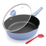 Beste anti aanbakpan zonder PFAS Bobikuke anti-aanbakpan met deksel, 30 cm diepe anti-aanbakpan, 4,7 L sauteerpan met afneembaar handvat, compatibel met alle kookplaten, inductiegeschikt, ovenbestendig, PTFE- en PFAS-vrij, blauw
