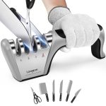 longzon Messen slijper -4 in 1 Proffesioneel Slijper -4 Standen -Verschillende Slijpkoppen voor Scharen en Keukenmessen van Groottes, met Anti-snij Handschoen