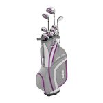 Beste golfset dames Wilson Amazon Exclusive complete set, 9 met 1 inch verlengde golfclubs met cartbag, dames, rechtshandig, stretch XL, wit/grijs/paars, WGG157555
