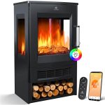 KESSER® Elektrische open haard met verwarming, panoramavenster, verwarmde ventilator, led-vlameffect met 9 kleurmodi, afstandsbediening, wifi-app, 900/1800 W, met thermostaat (zwart)