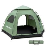 Leogreen Campingtent, pop-up tent voor 3-4 personen, extra grote zeshoek, waterdicht, winddicht, uv-bescherming, dubbele laag, automatische tent voor kamperen, wandelen