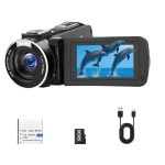 Beste video camera 1080P Videocamera, 48MP Camcorder met 18x Digitale Zoom - Vlogging Camera voor YouTube met LED Vullicht, 3" 270° Draaibaar Scherm - Webcam Functie incl. 32GB Kaart & Accu