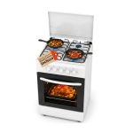 Gasfornuis 50 x 50 cm met gasoven 49 liter en 4 branders van verschillende prestaties, vrijstaand met veiligheidsventielen, deksel en geëmailleerde grills (wit)