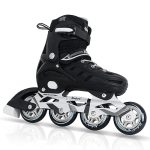 Zwarte inline skates voor jonge jongens en mannen, 4 maten verstelbare messen Rolschaatsen met enkelondersteuning, verstelbare riem, 90mm wielen en zachte laars geschikt voor skeeleren, roller derby