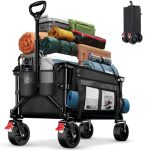 BELEEV Inklapbare Handwagen, Zware Klasse All-Terrain Handwagen met 6in Grote All-Terreinwielen, 130L Grote Capaciteit, Zijzakken & Drankhouders voor Strand Tuin Camping Sport Winkelen -Black