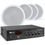Power Dynamics Geluidsinstallatie 4 Plafondspeakers 25W, BT 100V Versterker