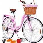 BDW 28 inch dames meisjes City Trekking fiets damesfiets stadsfiets damesfiets stadsfiets trekkingfiets trekkingfiets 6 versnellingen, mand KOSTELNOS (Roze)
