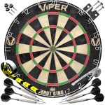 Beste dartbord Viper by GLD Products Shot King Regulation Varkenshaar Stalen Tip Dartbord Set met Bullseye Metalen Radiale Spindraad Gecomprimeerd Sisal Board met Roterende Nummerring Inclusief 6 Darts Zwart