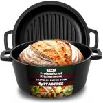 Beste braadpan gietijzer Kichly 2 In 1 Voorgekruide Gietijzeren Nederlandse Oven met Dual-Purpose Grill Pan Deksel - Koken Bakken Braden Stoven Scharrelen & Grillen - Binnen & Buiten Koken