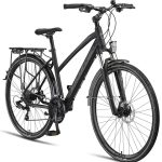 Licorne Fiets Premium Toerfiets, trekkingfiets 28“, aluminium schijfrem, fiets voor jongens, meisjes, dames en heren, 21 versnellingen - mountainbike - crossbike (dames, zwart)