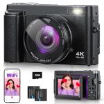 Beste foto camera 4K 64MP Digitale camera met WiFi, 16x digitale zoom, 180° kantelbaar scherm, autofocus, Vlog camera met 2 accu’s & lader, 32GB kaart, compactcamera voor volwassenen, senioren & beginners
