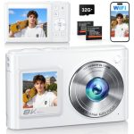 Beste compacte reiscamera 2026 Nieuwste 8K 96MP WiFi digitale camera, vloggen voor YouTube met dubbel scherm, autofocus anti-shake, 16x zoom, compacte reiscamera met 32 GB kaart en 2 x 1050 mAh-batterijen