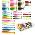 Beste aas voor baars 46 stuks rubberen vislure, zwemaas, visaasset, 6/9/12 cm rubberen visset, geïntegreerde reflecterende pailletten voor baars, aas, snoekbaars, forel